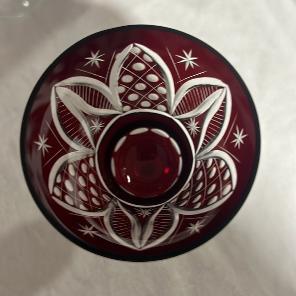 Six Vintage 6 ounce Jewel Cut Bohemian Blood Red Crystal Cordial Glasses. Lovely - Picture 3 of 8